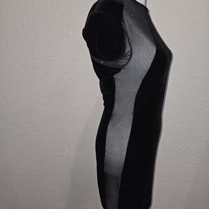 Black Velvet Sheer Side Panel Evening Dress